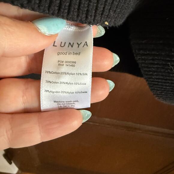 LUNYA | Black Cotton Silk Henley Sweater Chunky Waffle Knit | Medium - Picture 8 of 8